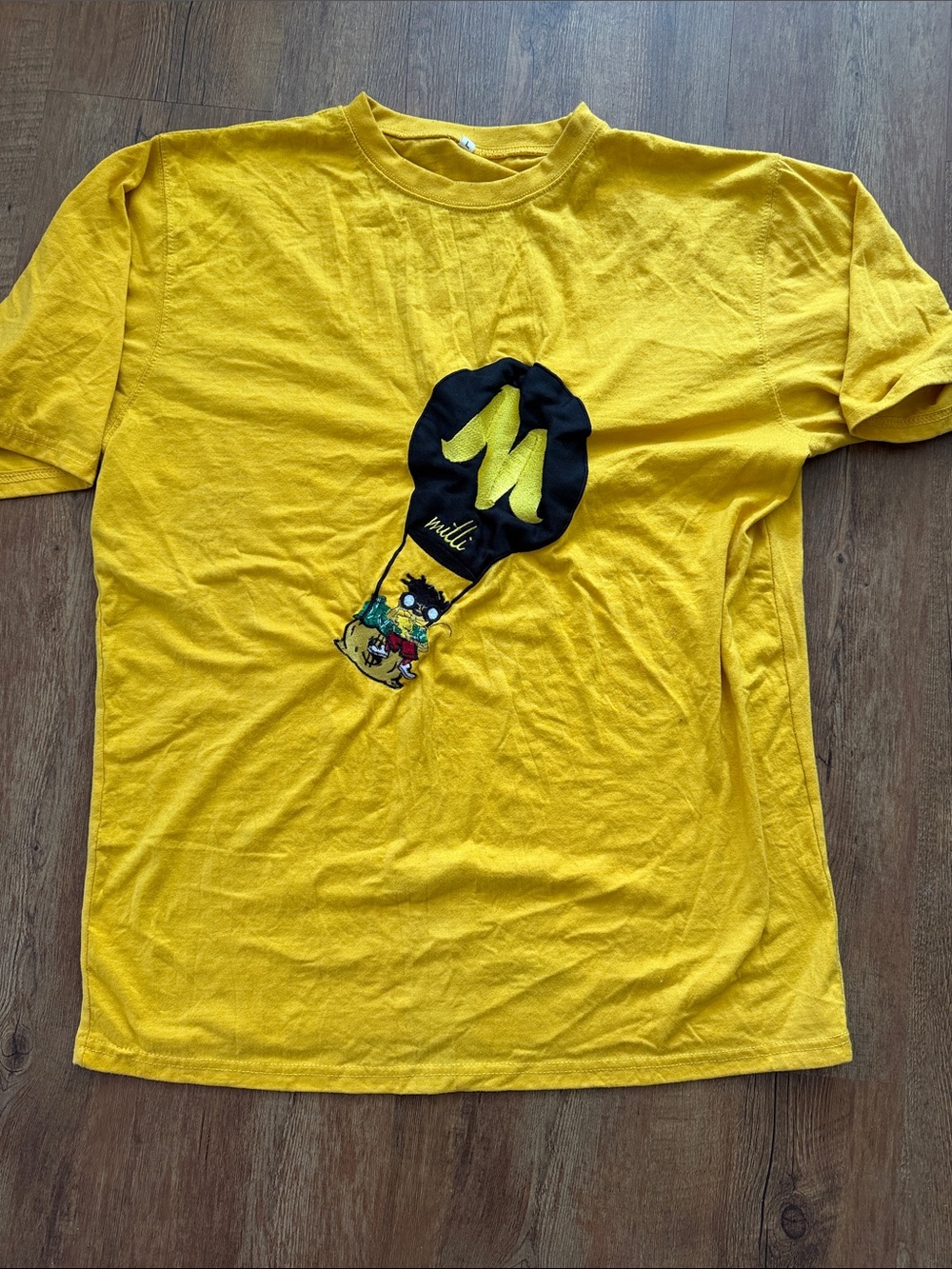 Milly Yellow Short Sleeve Graphic Tee with Black Hot-Air Design